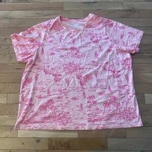 Lands End Womens Pink Floral Print TShirt Size 2X Short Sleeve Casual Top